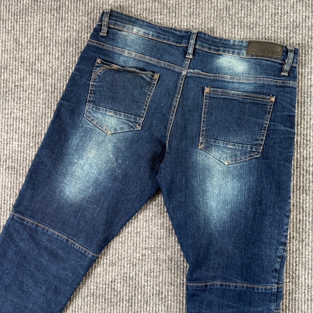 WT02 Mens 36x31 Blue Jeans Distressed Straight Leg Denim‎ Y2K Streetwear Grunge